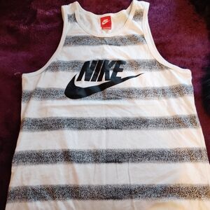 Nike White and Black Striped Tank Top